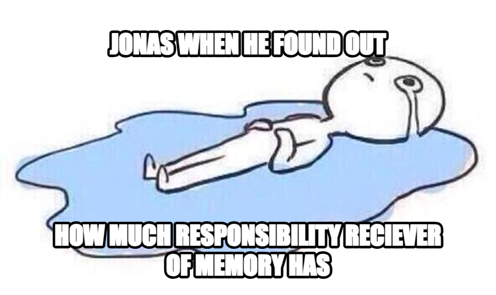 Crying on Floor meme — Jonas when he found out How much responsibility reciever of memory has