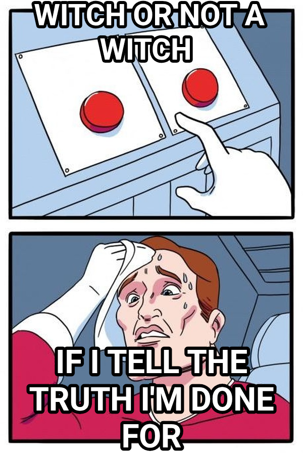 Daily Struggle meme — Witch or Not a witch If I tell the truth I'm done for