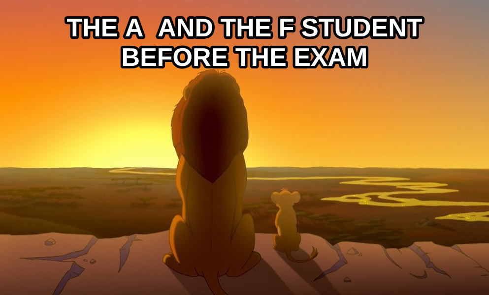 Everything the Light Touches is Our Kingdom meme — the A  And the F student before the exam