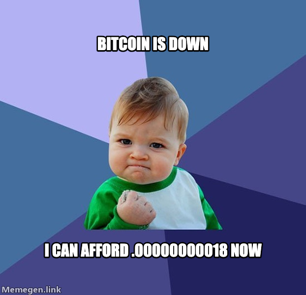 Grumpy Cat meme — Bitcoin is down i can afford .00000000018 now