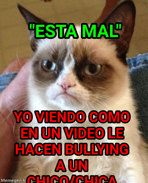 Grumpy Cat meme — "Esta mal" YO viendo como en un video le hacen bullying a un chico/chica