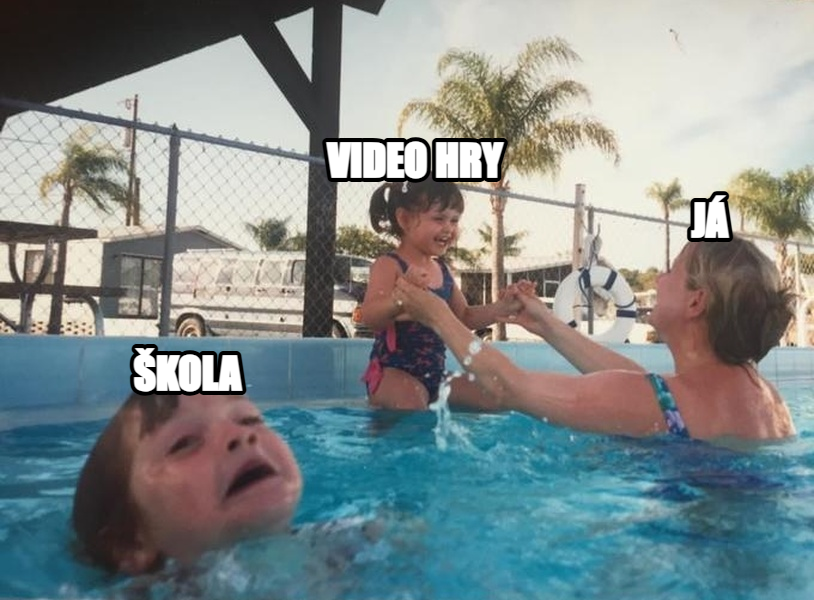 Mother Ignoring Kid Drowning In A Pool meme — já škola video hry