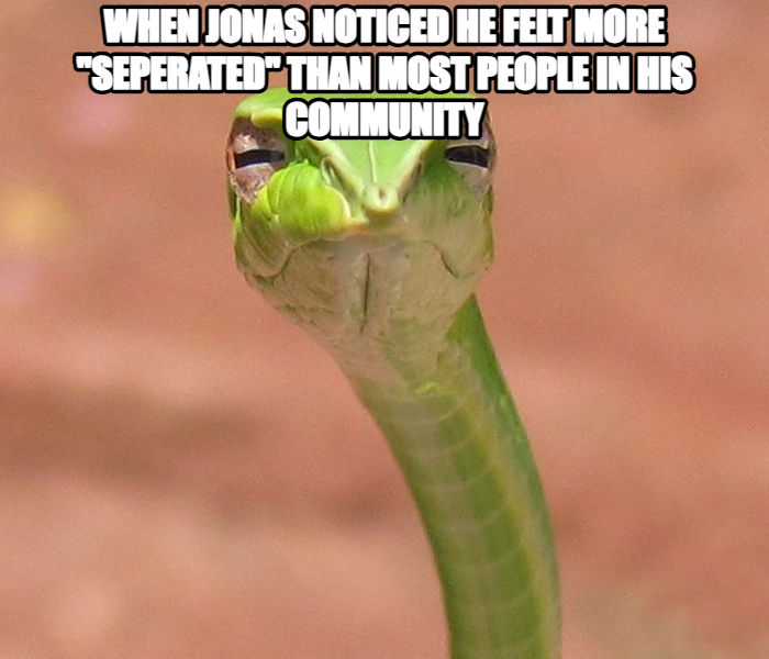 Skeptical Snake meme — when jonas noticed he felt more "seperated" than most people in his community