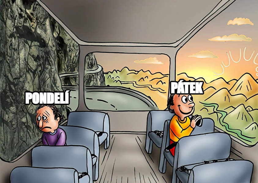 Two Guys on a Bus meme — pondelí pátek