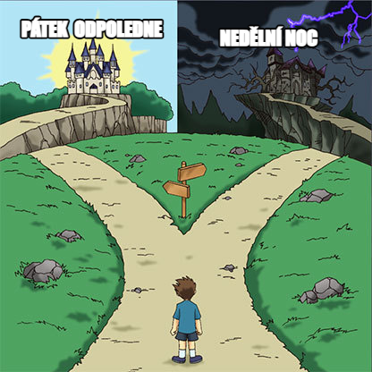 Two Paths meme — pátek  odpoledne nedělní noc