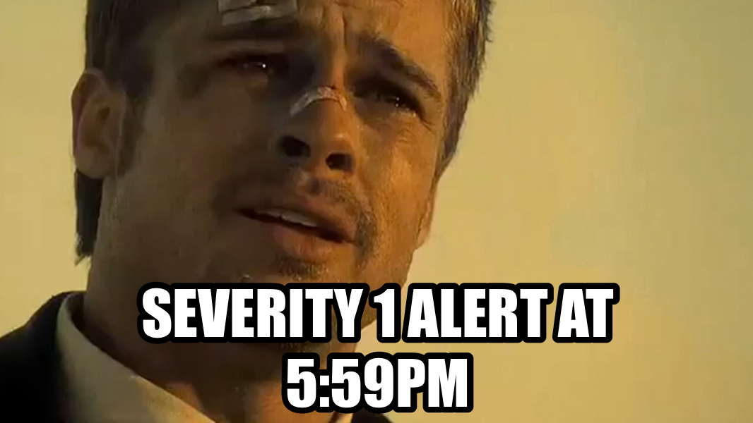 What's in the box!? meme — Severity 1 alert at 5:59pm